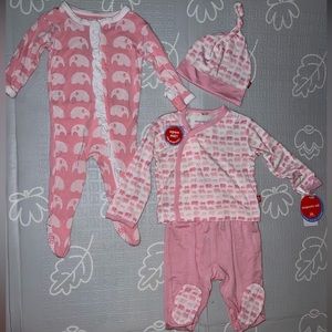 Pink elephant baby girl bamboo and modal footie and matching set
